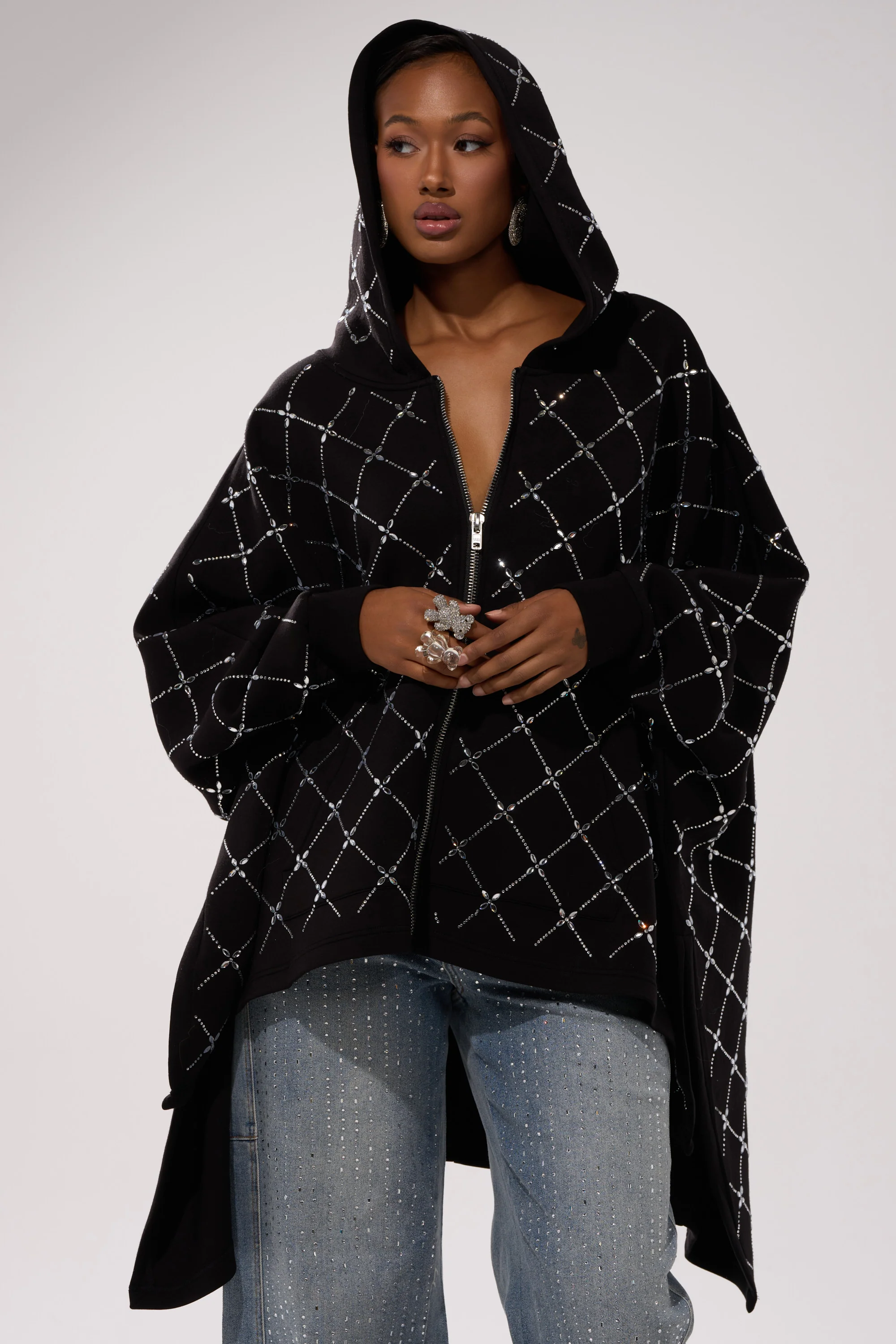 BLING BLING OVERSIZED ZIP UP SWEATSHIRT - Image 2