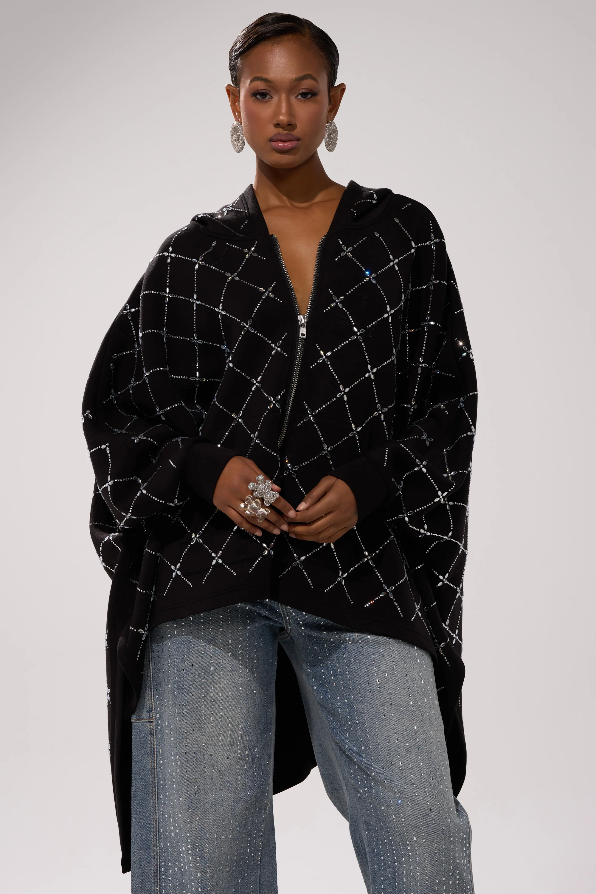 BLING BLING OVERSIZED ZIP UP SWEATSHIRT - Image 3
