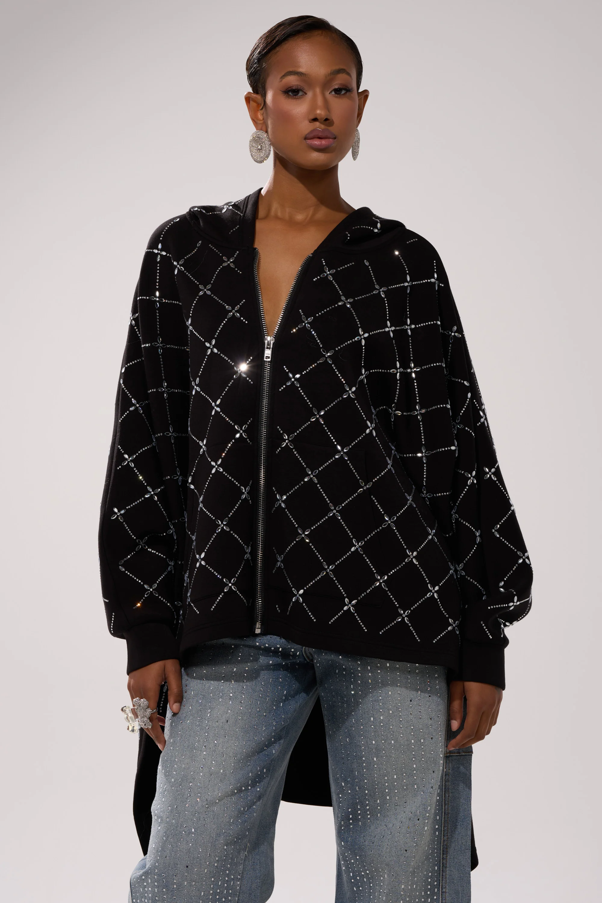 BLING BLING OVERSIZED ZIP UP SWEATSHIRT - Image 4