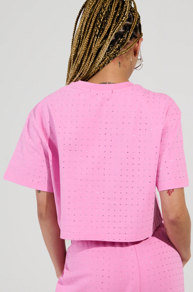 BLOSSOM RHINESTONE EMBELLISHED CROPPED T-SHIRT IN PINK - Image 4