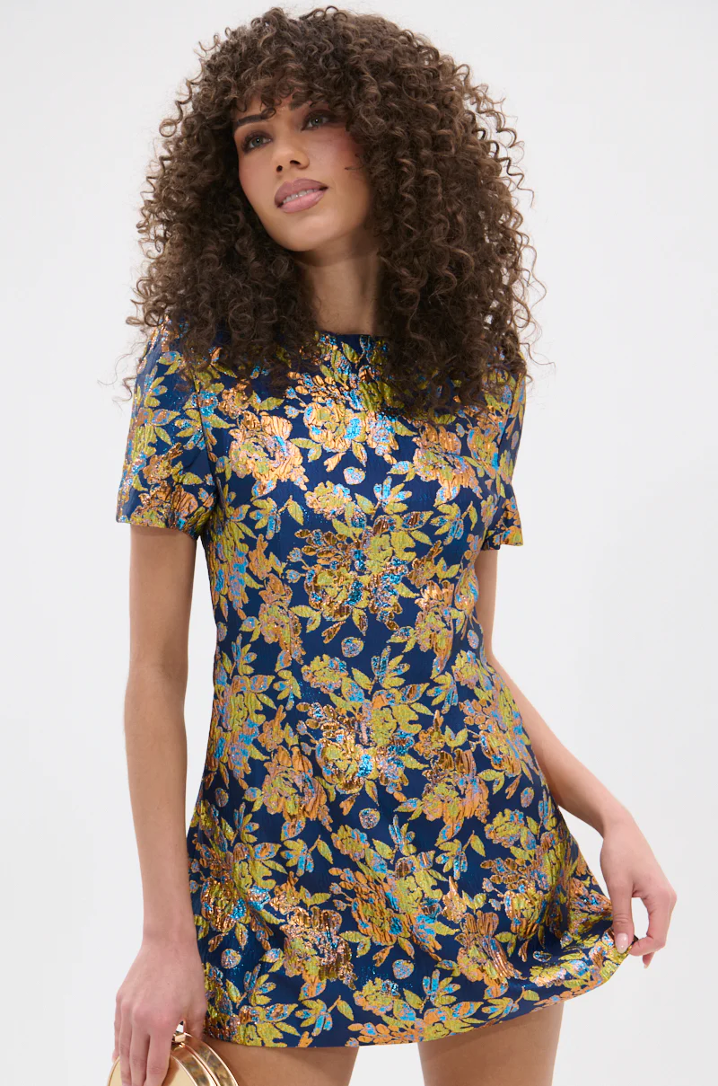 BLUE IS THE NEW BLACK BROCADE MINI DRESS - Image 3