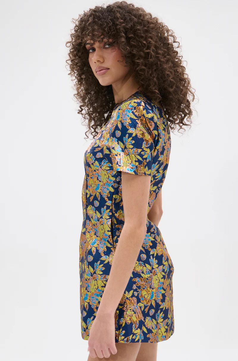 BLUE IS THE NEW BLACK BROCADE MINI DRESS - Image 4