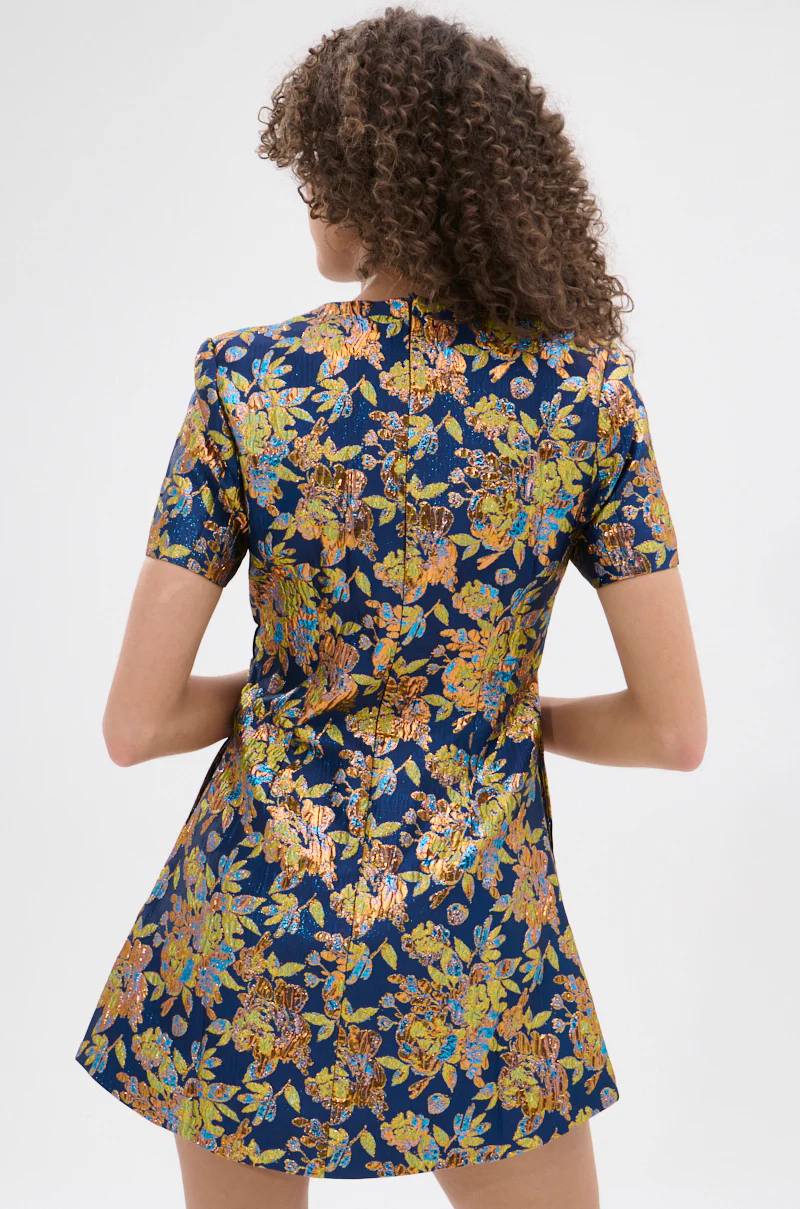 BLUE IS THE NEW BLACK BROCADE MINI DRESS - Image 5