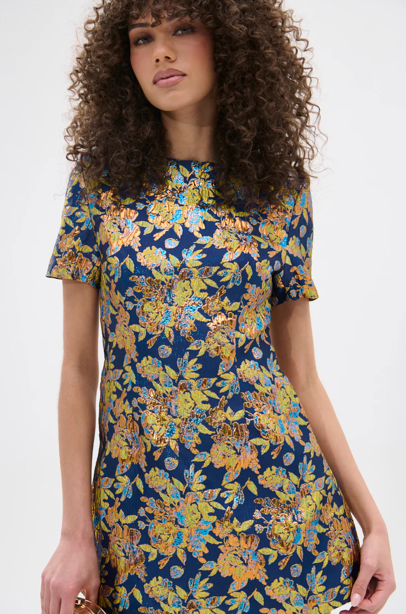 BLUE IS THE NEW BLACK BROCADE MINI DRESS - Image 8
