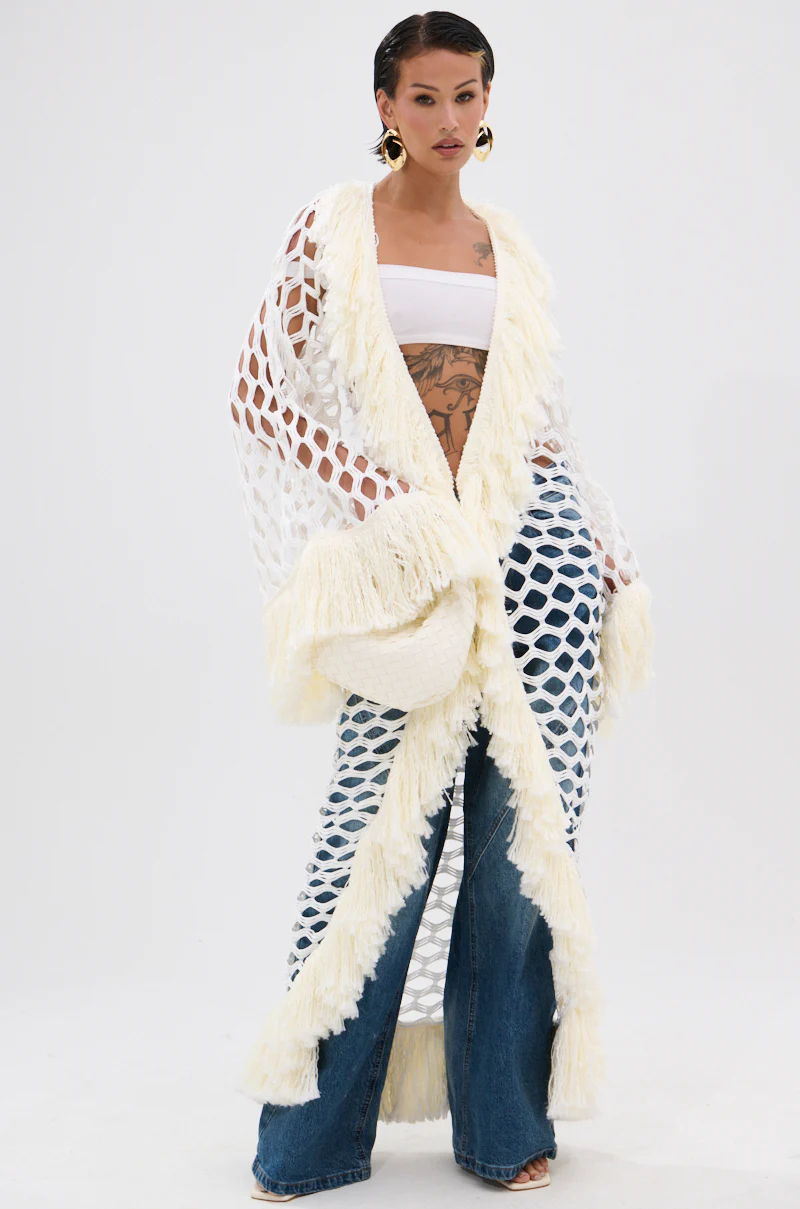 BORN LIKE THIS FRINGE DETAIL LONG CARDIGAN - Image 6