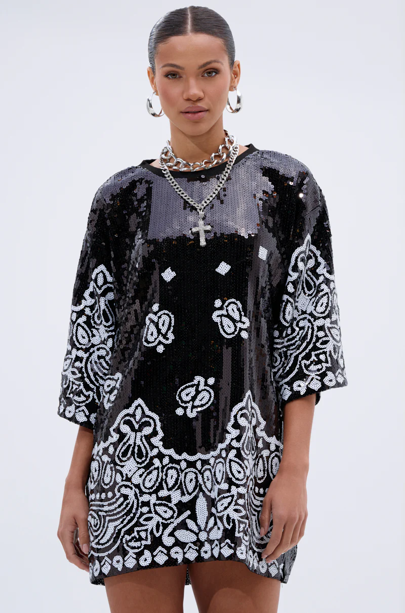 BOUJEE BANDANA SEQUIN MINI DRESS IN BLACK - Image 3