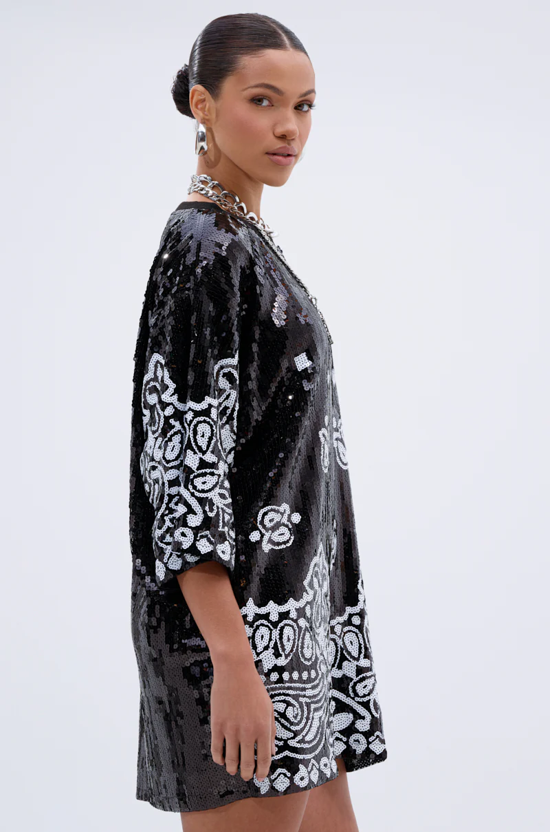 BOUJEE BANDANA SEQUIN MINI DRESS IN BLACK - Image 4