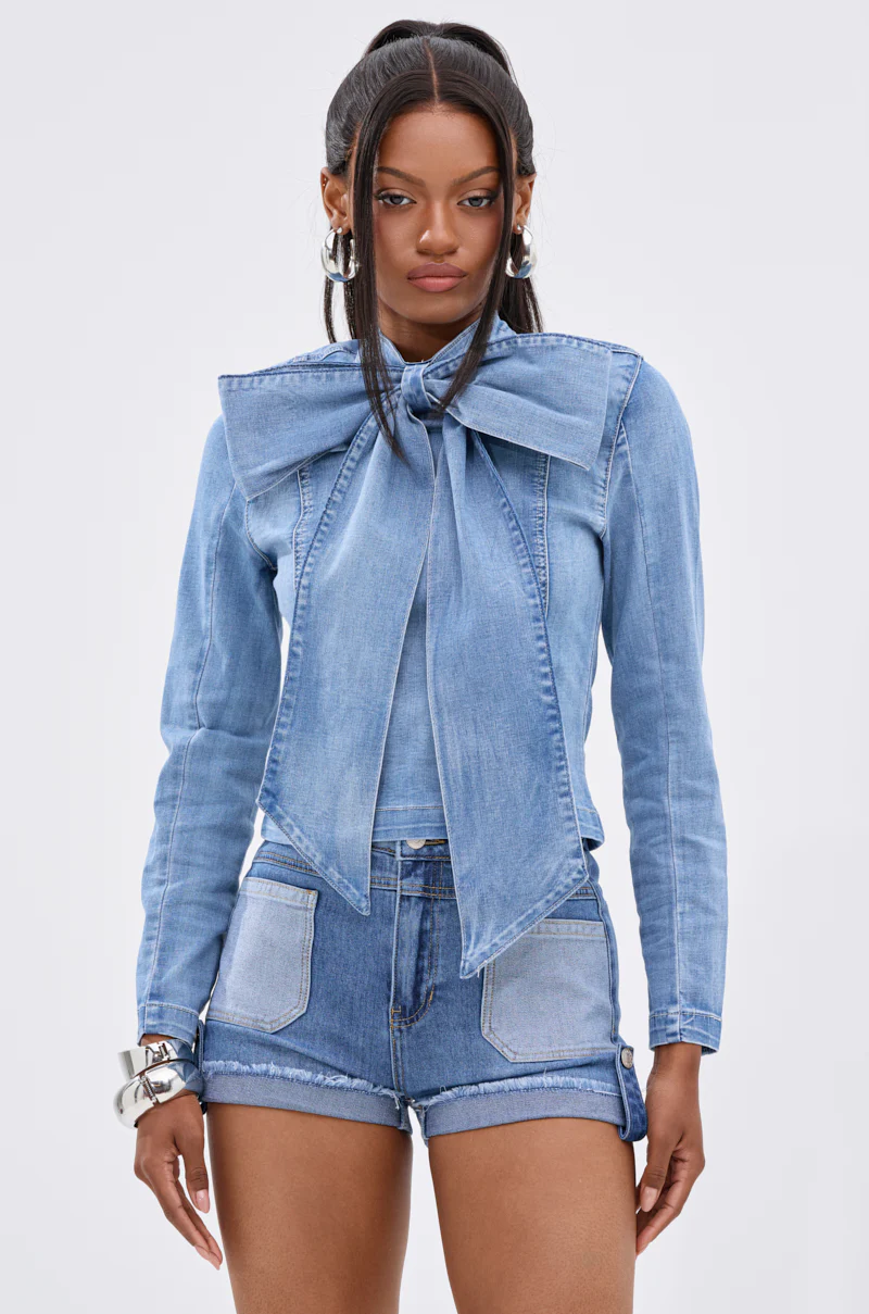 BOW DOWN BISH DENIM LONG SLEEVE TOP - Image 3