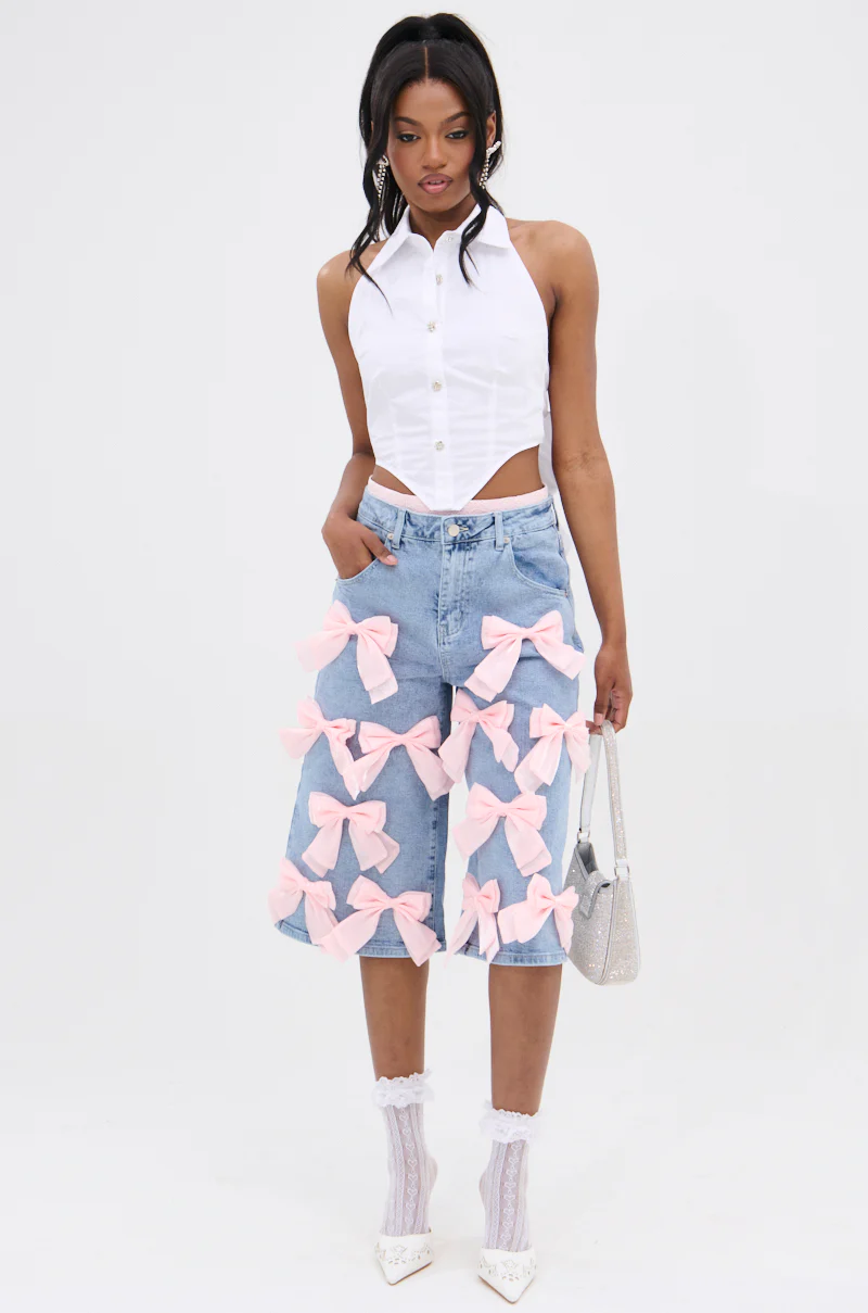 BOWS ALL OVER DENIM BERMUDA SHORT - Image 9