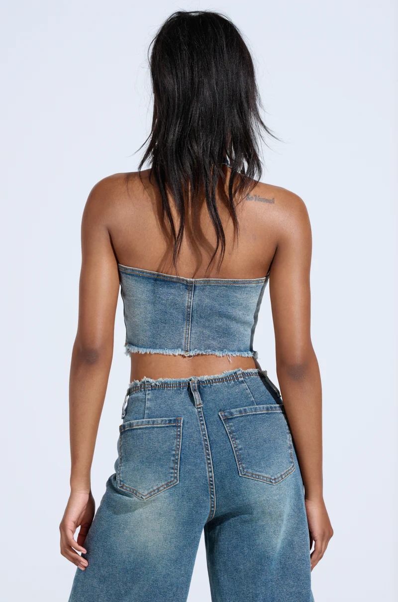 BREAK UP WITH HIM DENIM HALTER TOP - Image 5