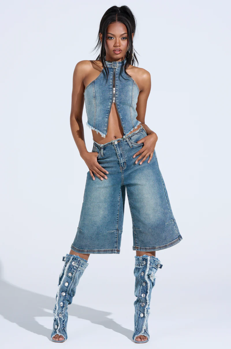 BREAK UP WITH HIM DENIM HALTER TOP - Image 6