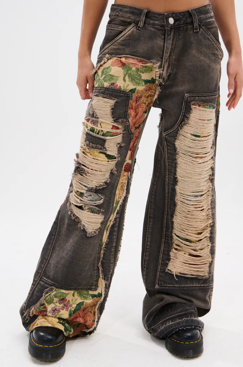 BRIGETTE DISTRESSED JEANS WITH JACQUARD DETAIL - Image 2