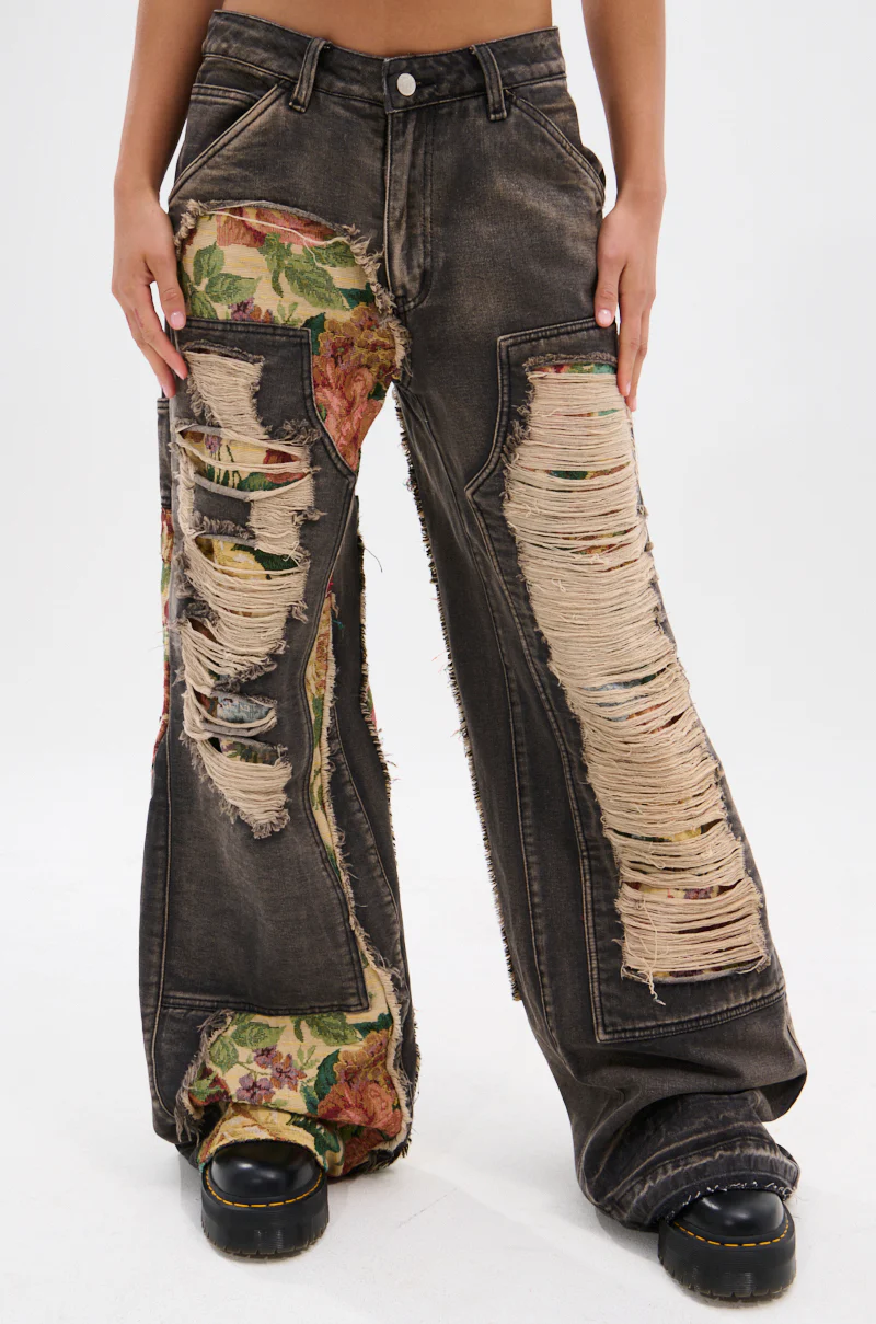 BRIGETTE DISTRESSED JEANS WITH JACQUARD DETAIL - Image 3