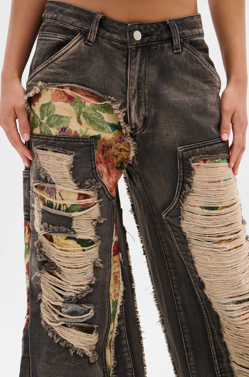 BRIGETTE DISTRESSED JEANS WITH JACQUARD DETAIL - Image 9