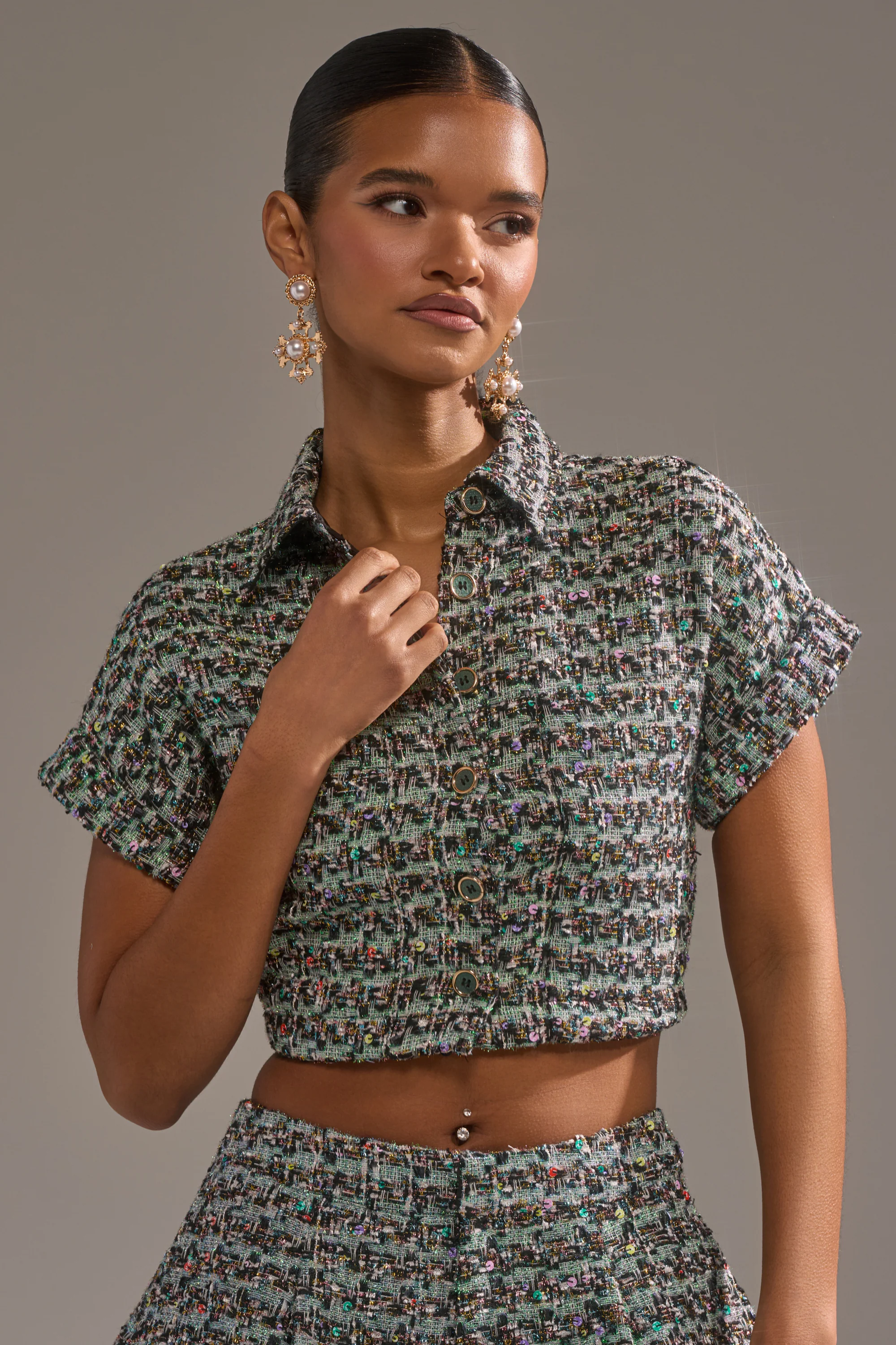 BRIGETTE TWEED BUTTON DOWN - Image 2