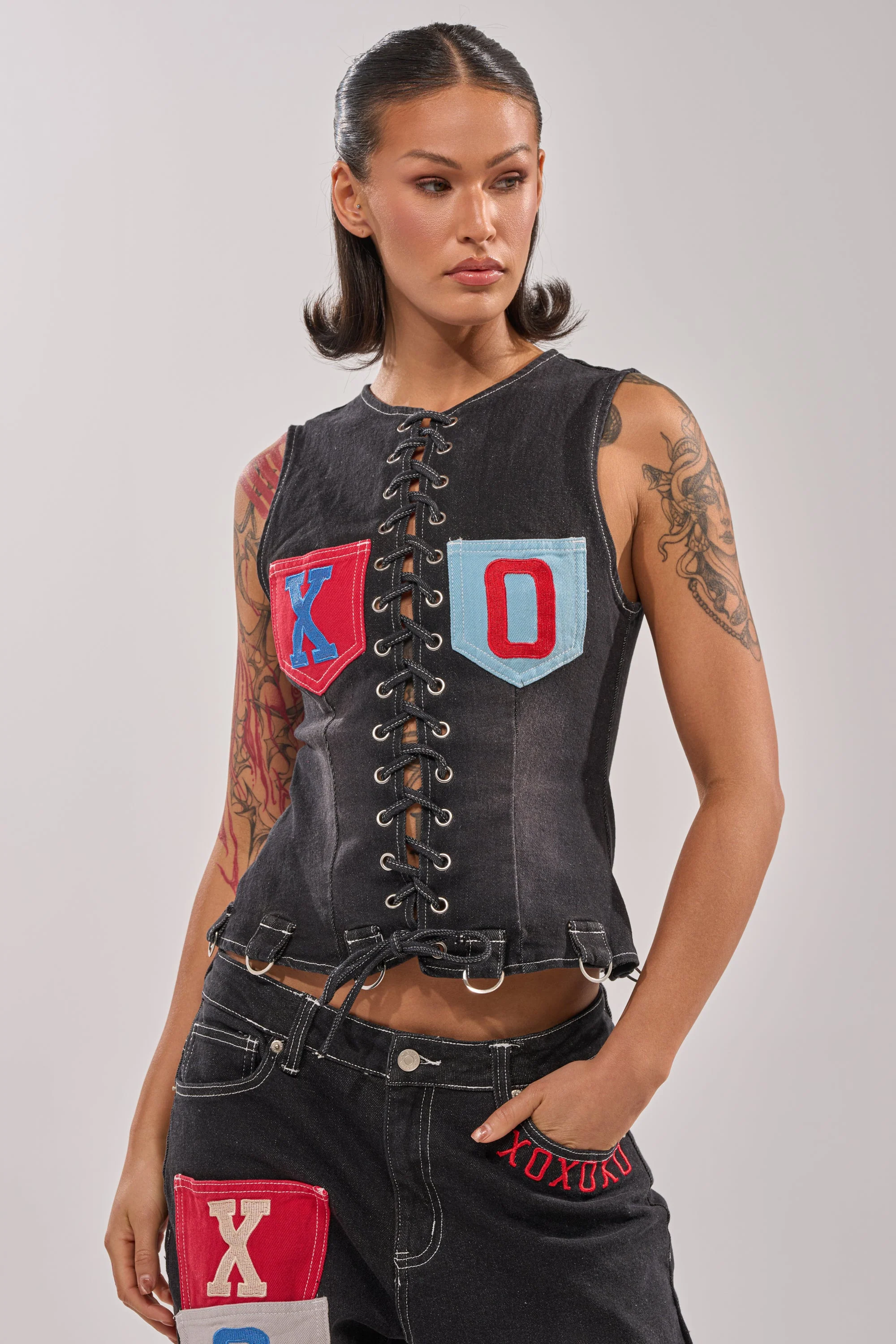 BRING IT BACK LACE UP DENIM TOP - Image 2