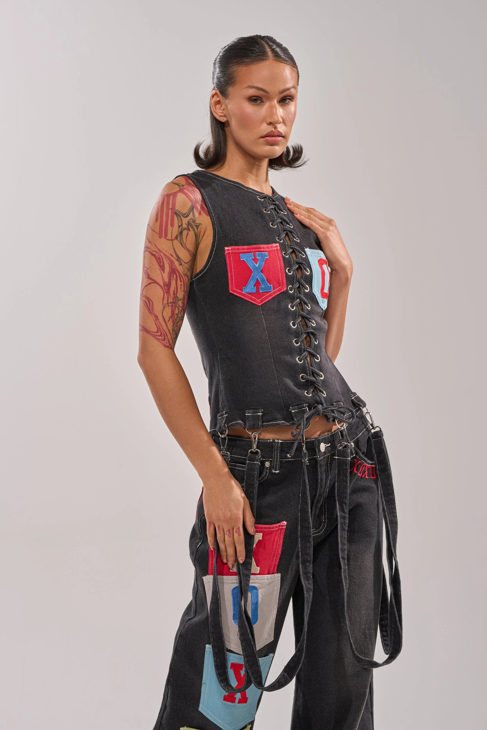 BRING IT BACK LACE UP DENIM TOP - Image 3