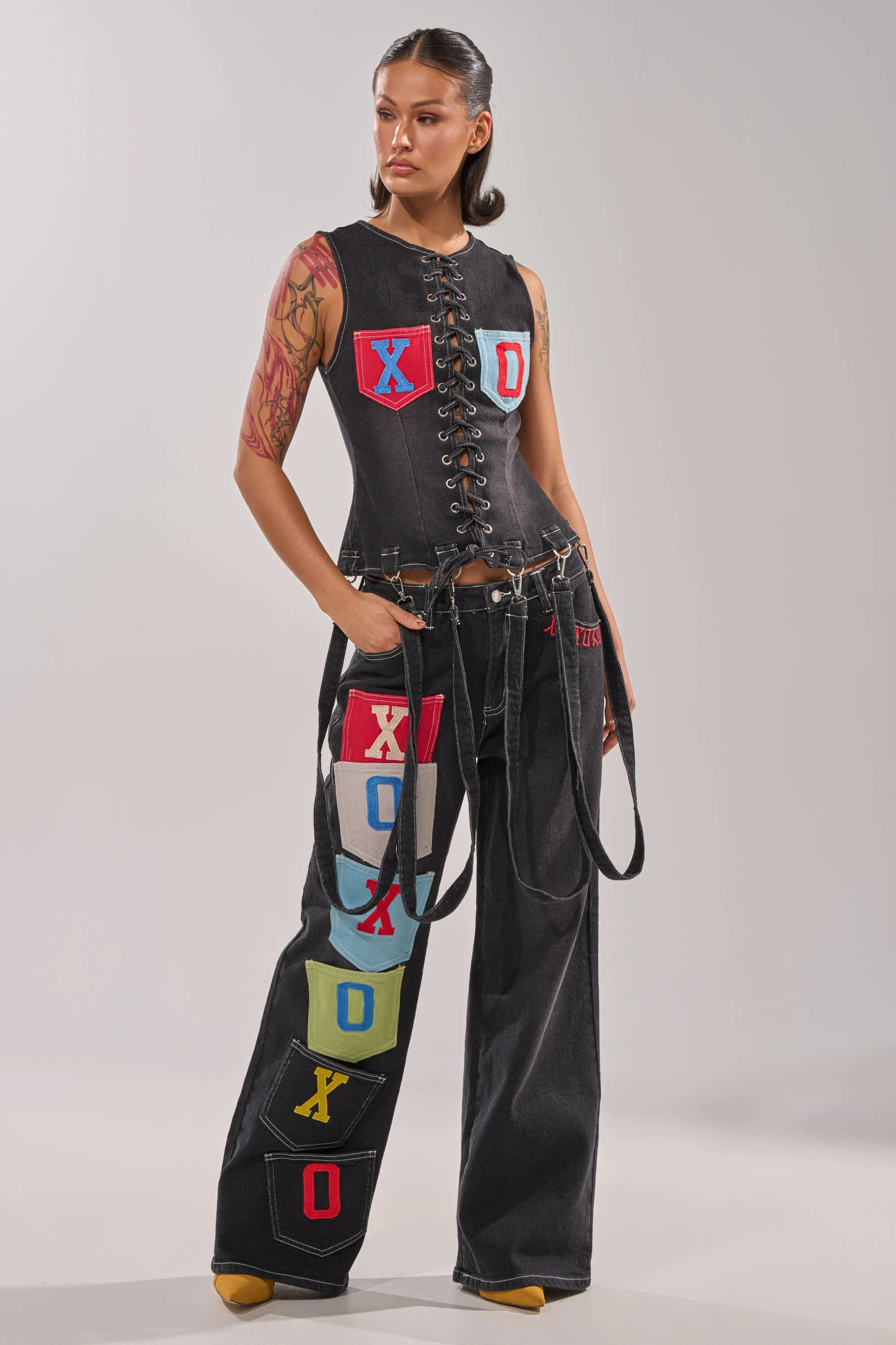 BRING IT BACK LACE UP DENIM TOP - Image 6