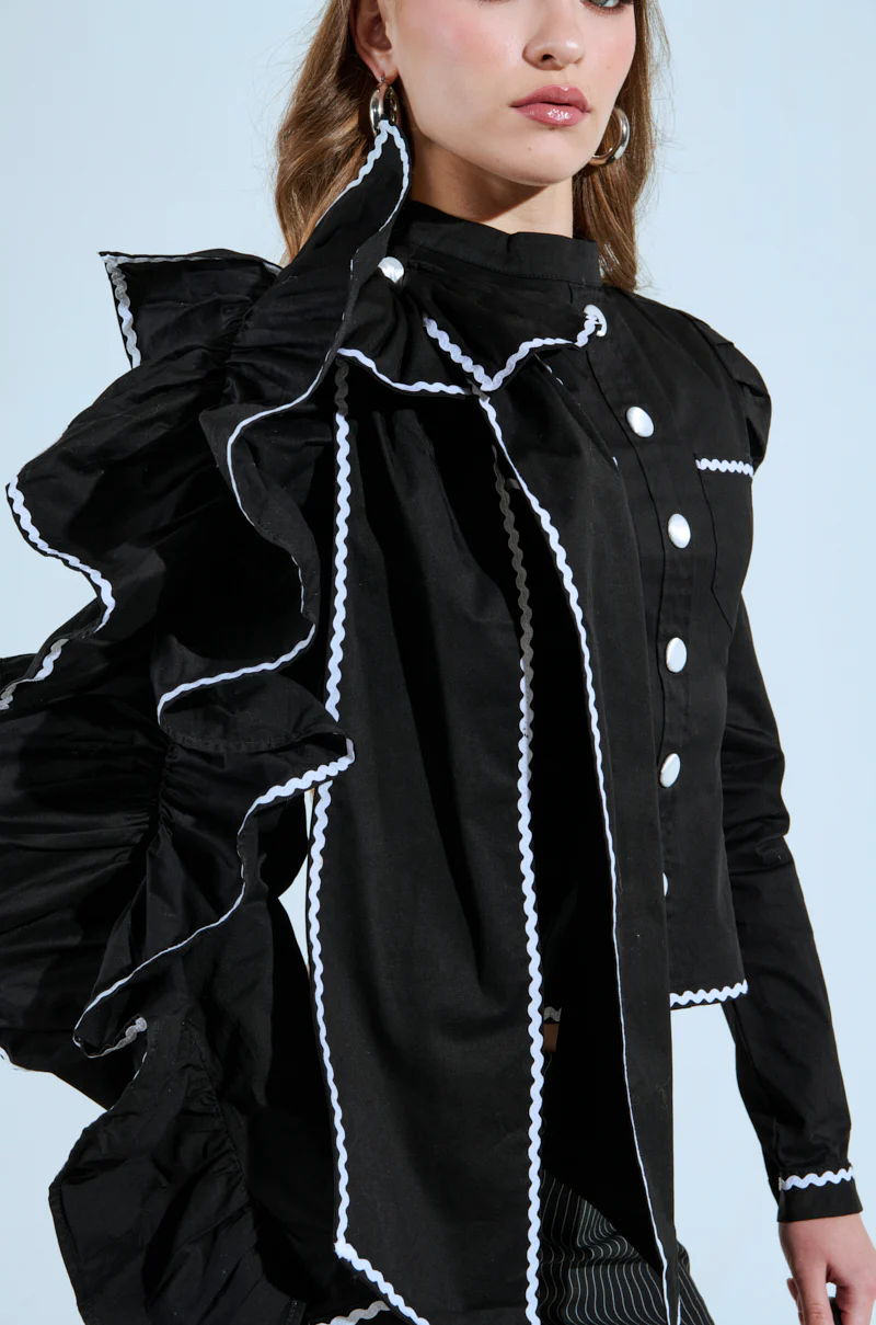 BRING THE DRAMA POPLIN BOW TOP IN BLACK - Image 10