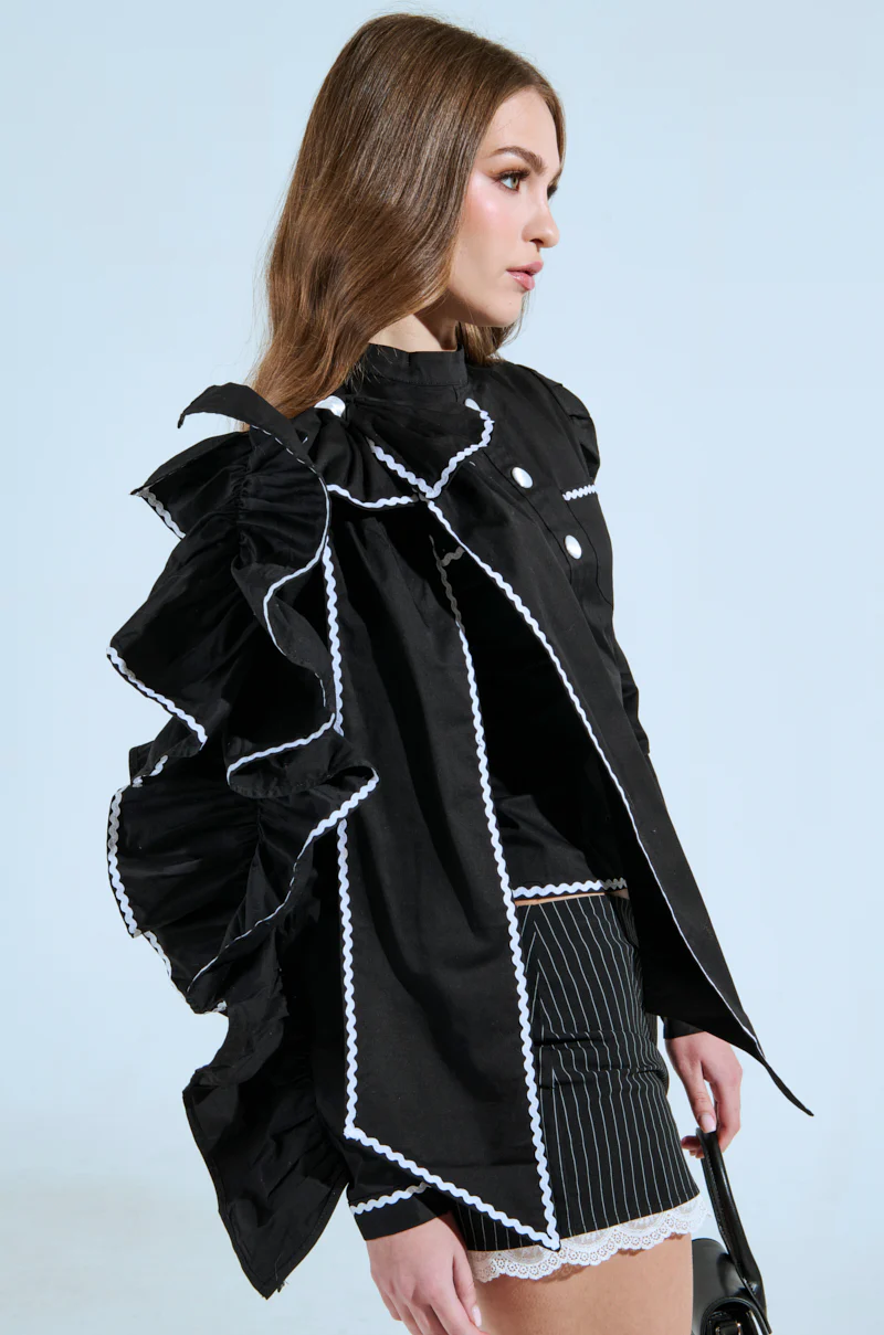 BRING THE DRAMA POPLIN BOW TOP IN BLACK - Image 6