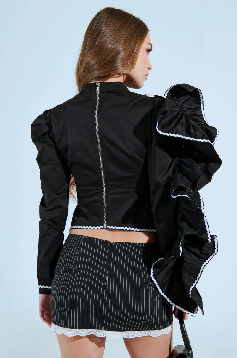 BRING THE DRAMA POPLIN BOW TOP IN BLACK - Image 8