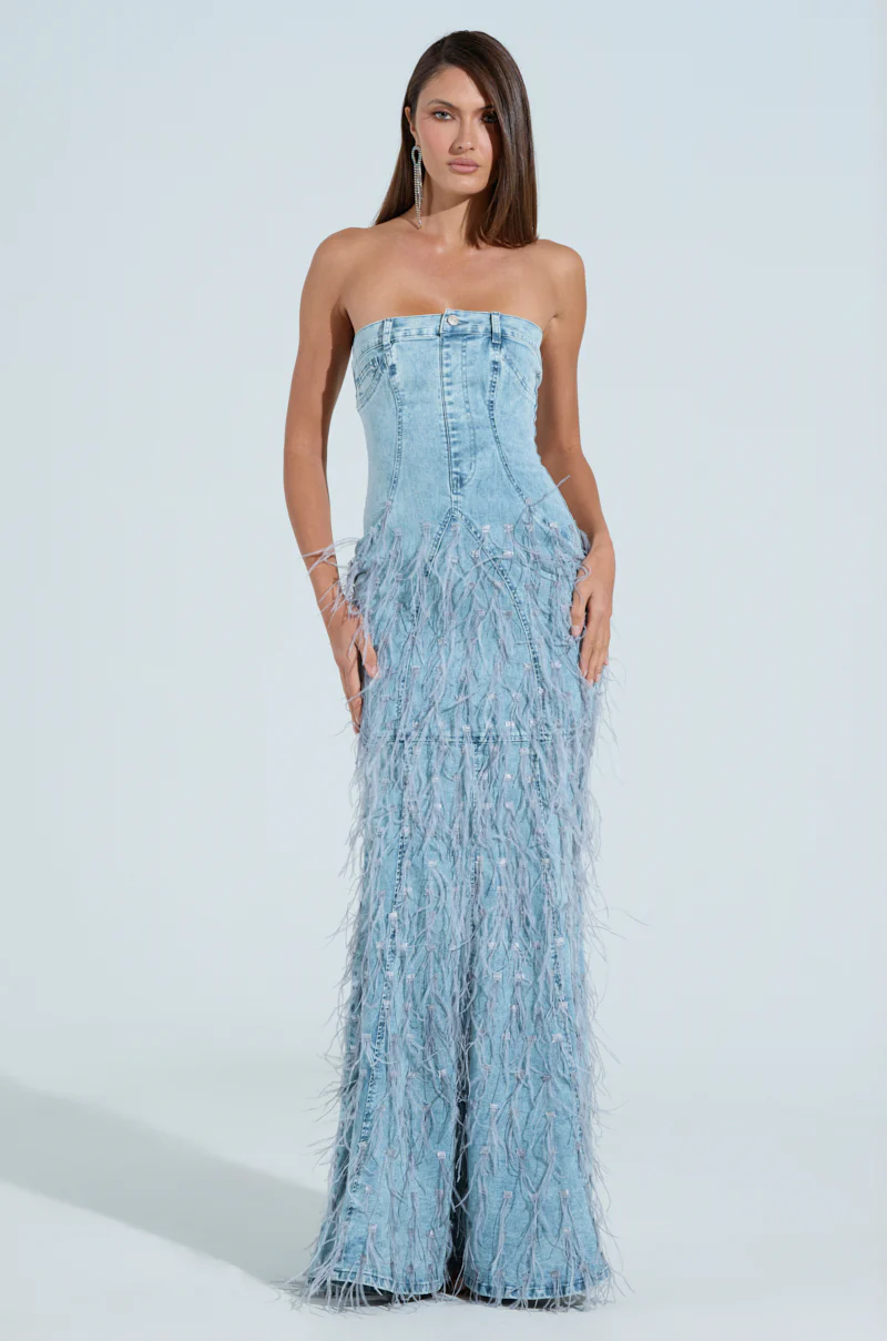 BRITTANY FEATHER DENIM MAXI DRESS - Image 2