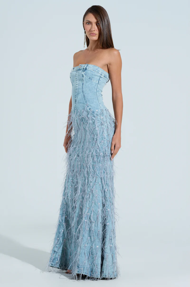 BRITTANY FEATHER DENIM MAXI DRESS - Image 4