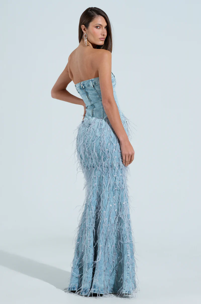 BRITTANY FEATHER DENIM MAXI DRESS - Image 5