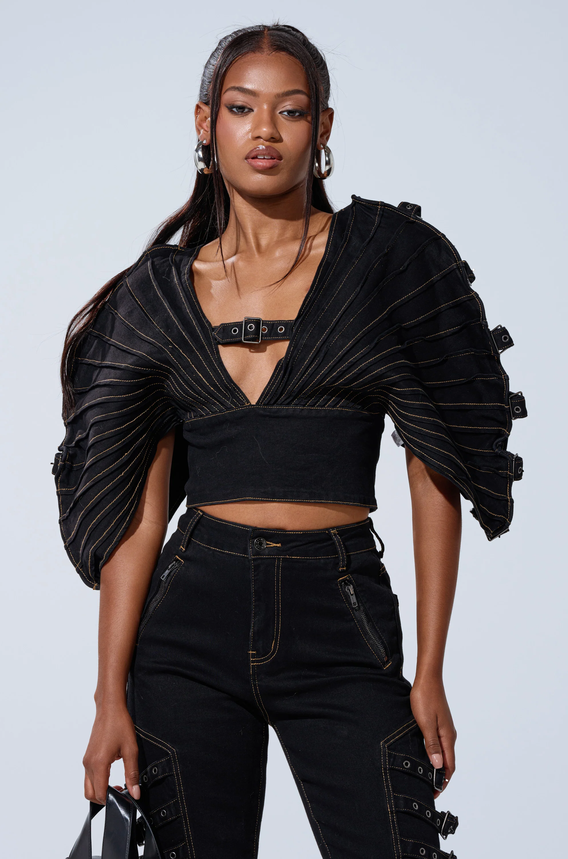 BUCKLE UP DENIM BLOUSE