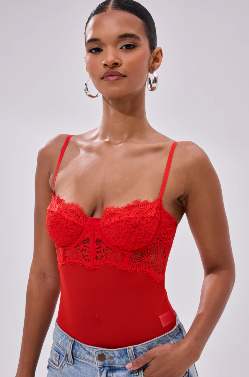 BURNING PASSION LACE BODYSUIT IN RED - Image 2