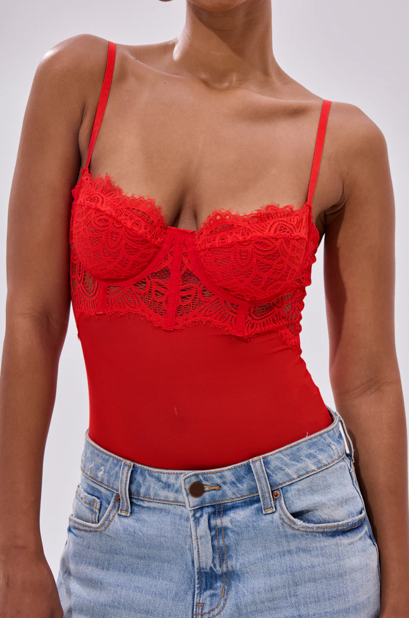 BURNING PASSION LACE BODYSUIT IN RED - Image 7