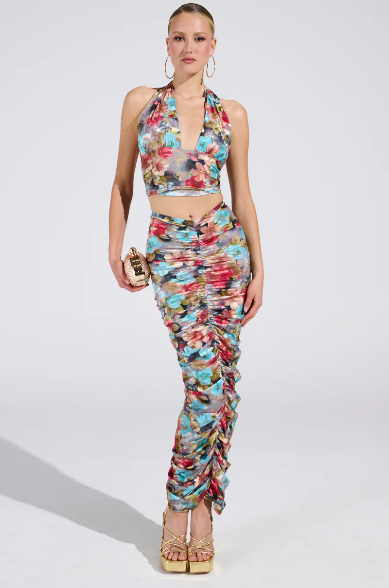 BURNT OUT CRUSHED VELVET FLORAL HALTER TOP - Image 5