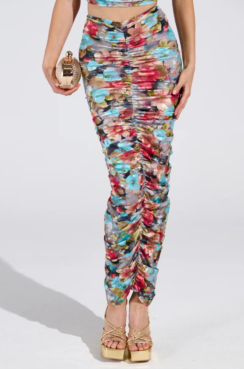 BURNT OUT CRUSHED VELVET RUCHED MAXI SKIRT - Image 3