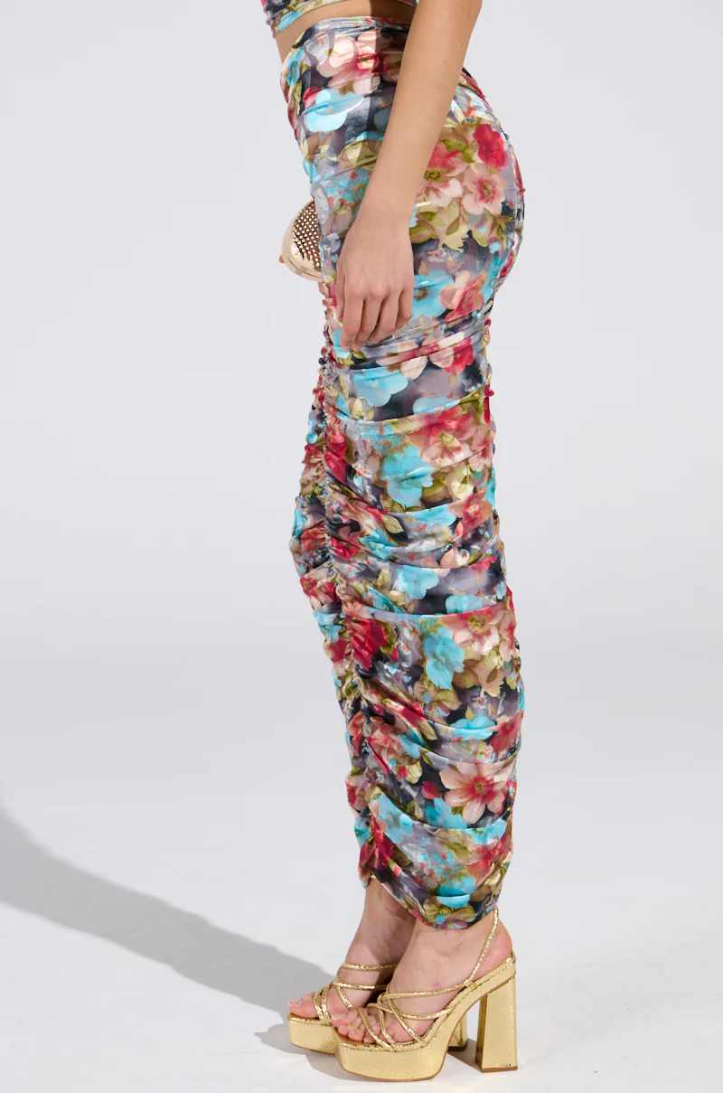 BURNT OUT CRUSHED VELVET RUCHED MAXI SKIRT - Image 4