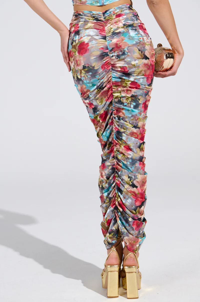 BURNT OUT CRUSHED VELVET RUCHED MAXI SKIRT - Image 5