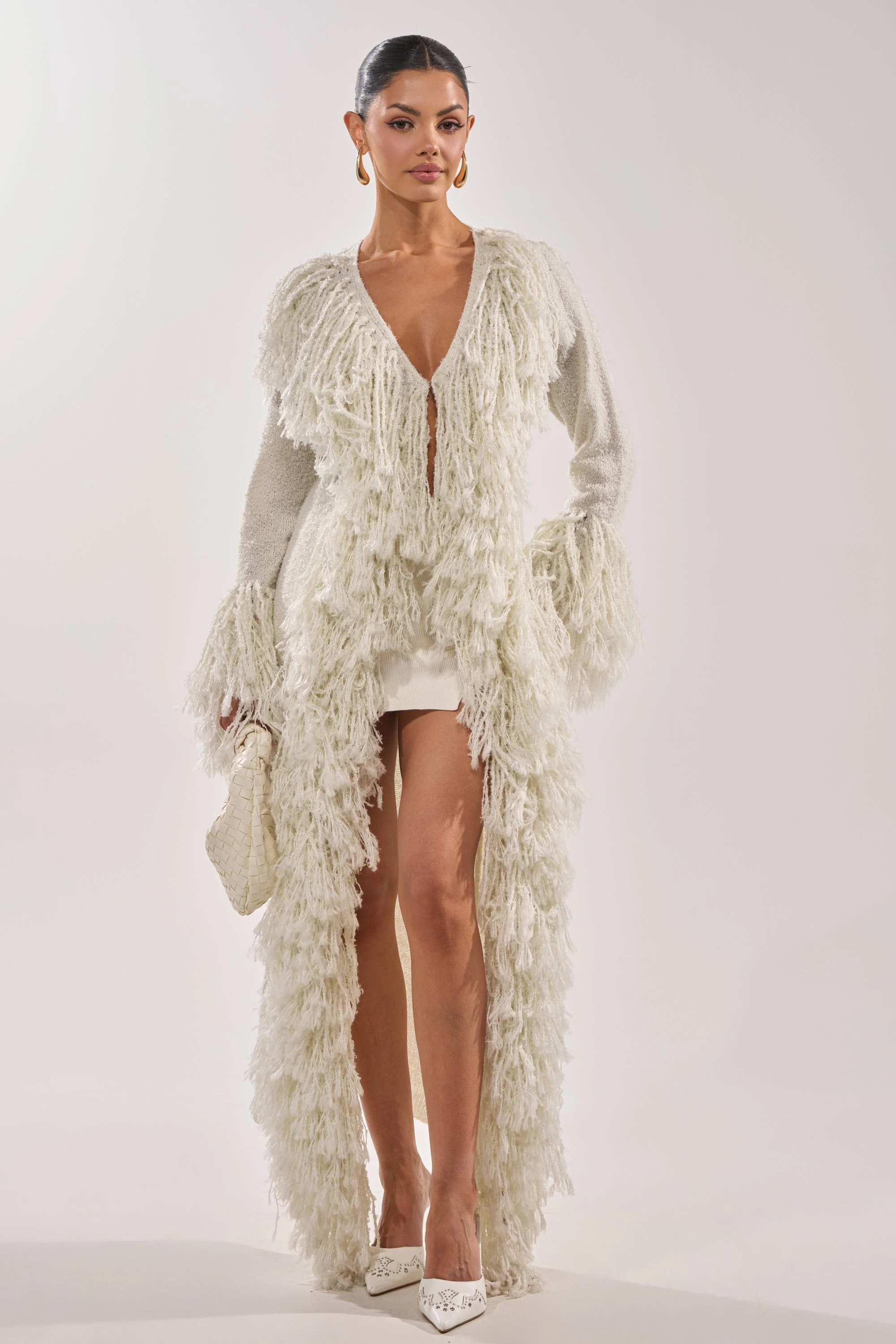 BURRR IT'S COLD OUTSIDE FRINGE OVERSIZED SWEATER IN IVORY - Image 2