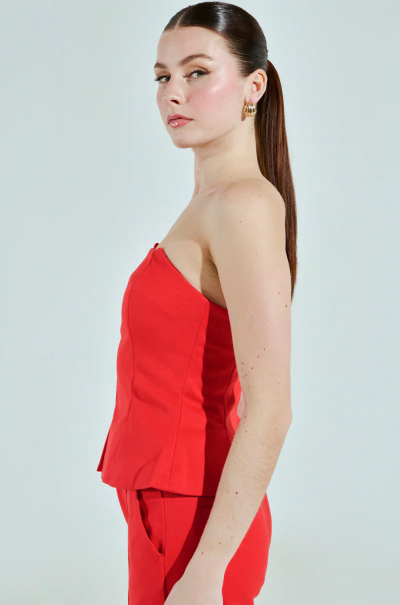 BUSINESS CASUAL CORSET TOP IN RED - Image 3