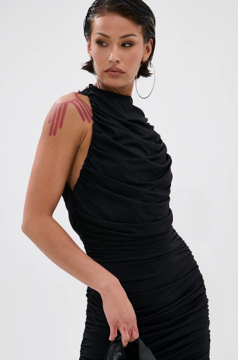 BUSINESS IN FRONT PARTY IN BACK MIDI DRESS IN BLACK - Image 5