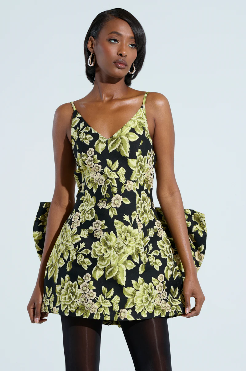 BUSINESS IN THE BACK BROCADE MINI DRESS WITH BOW - Image 2