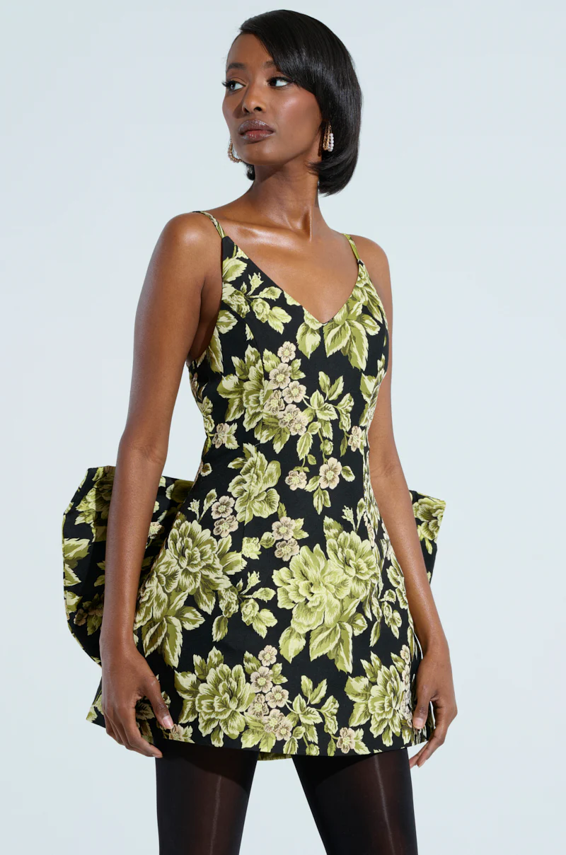 BUSINESS IN THE BACK BROCADE MINI DRESS WITH BOW - Image 3