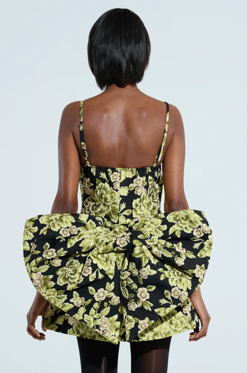 BUSINESS IN THE BACK BROCADE MINI DRESS WITH BOW - Image 5
