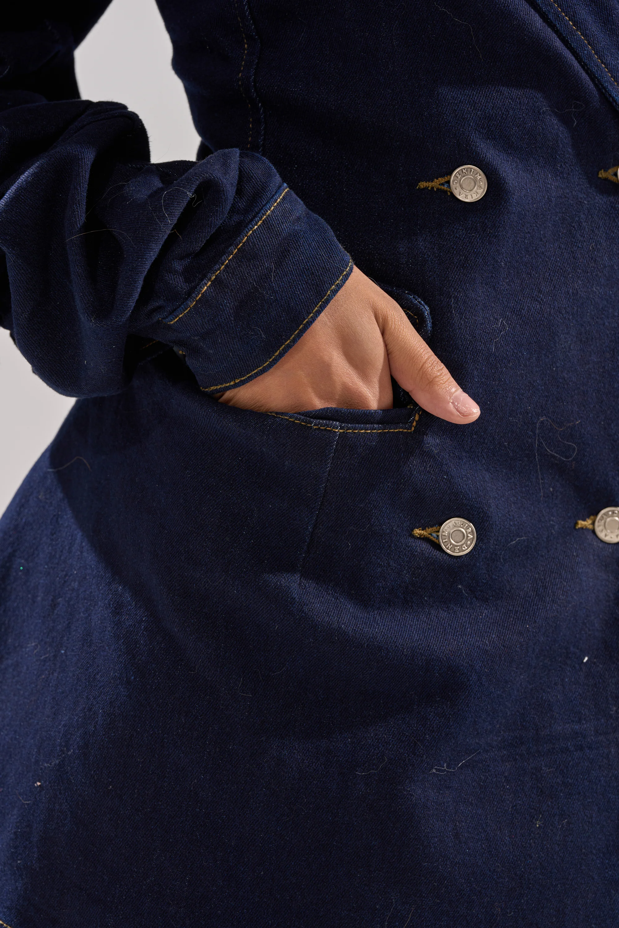 BUSINESS MEETING CHIC BLAZER DRESS AND LEG WARMER SET IN DENIM - Image 7