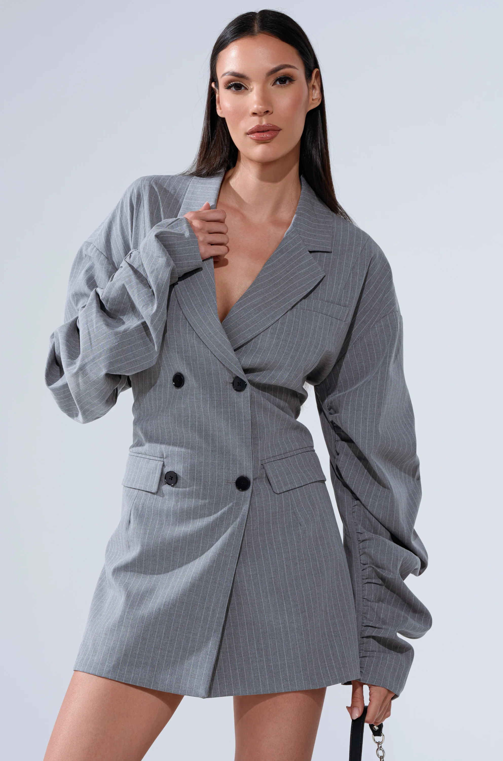 BUSINESS MEETING CHIC BLAZER DRESS AND LEG WARMER SET IN GREY - Image 4