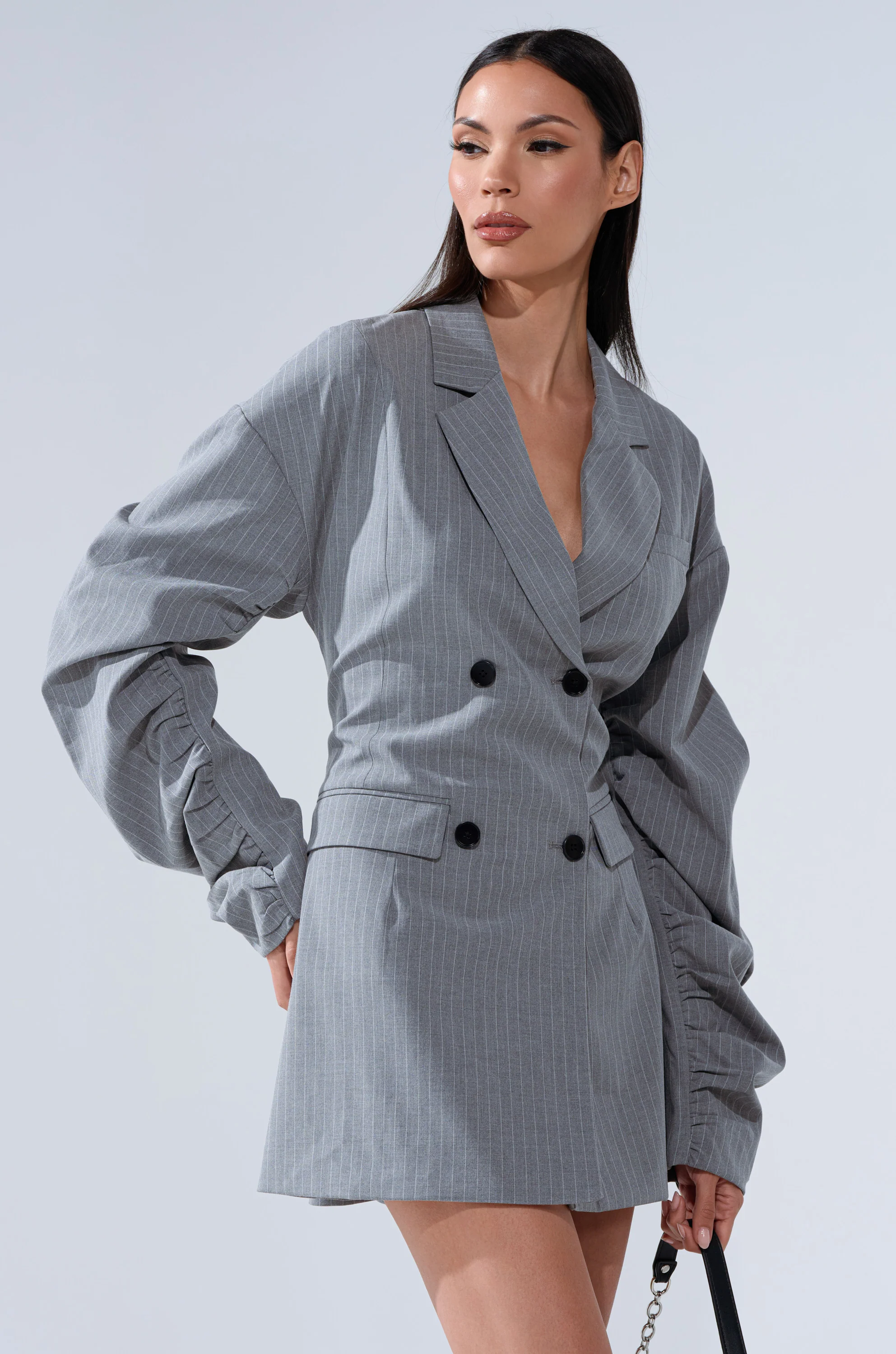 BUSINESS MEETING CHIC BLAZER DRESS AND LEG WARMER SET IN GREY - Image 5