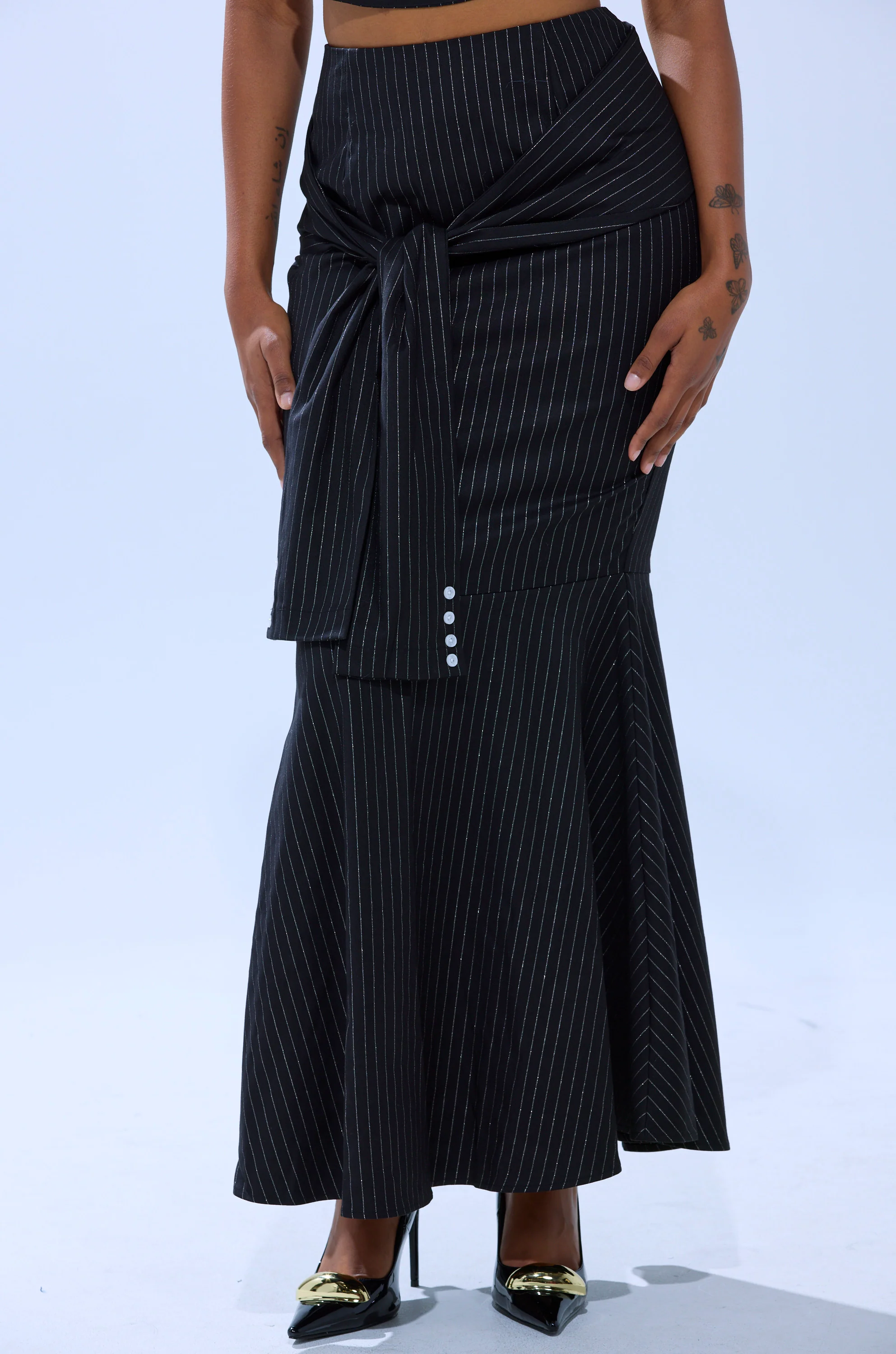 BUSINESS ONLY PINSTRIPE MAXI SKIRT - Image 2
