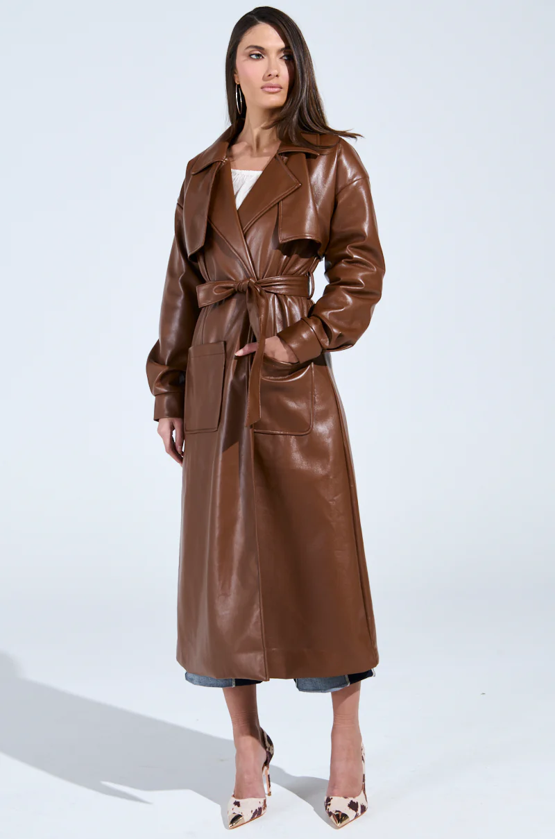 BUTTER LUXE FAUX LEATHER TRENCH IN BROWN - Image 6