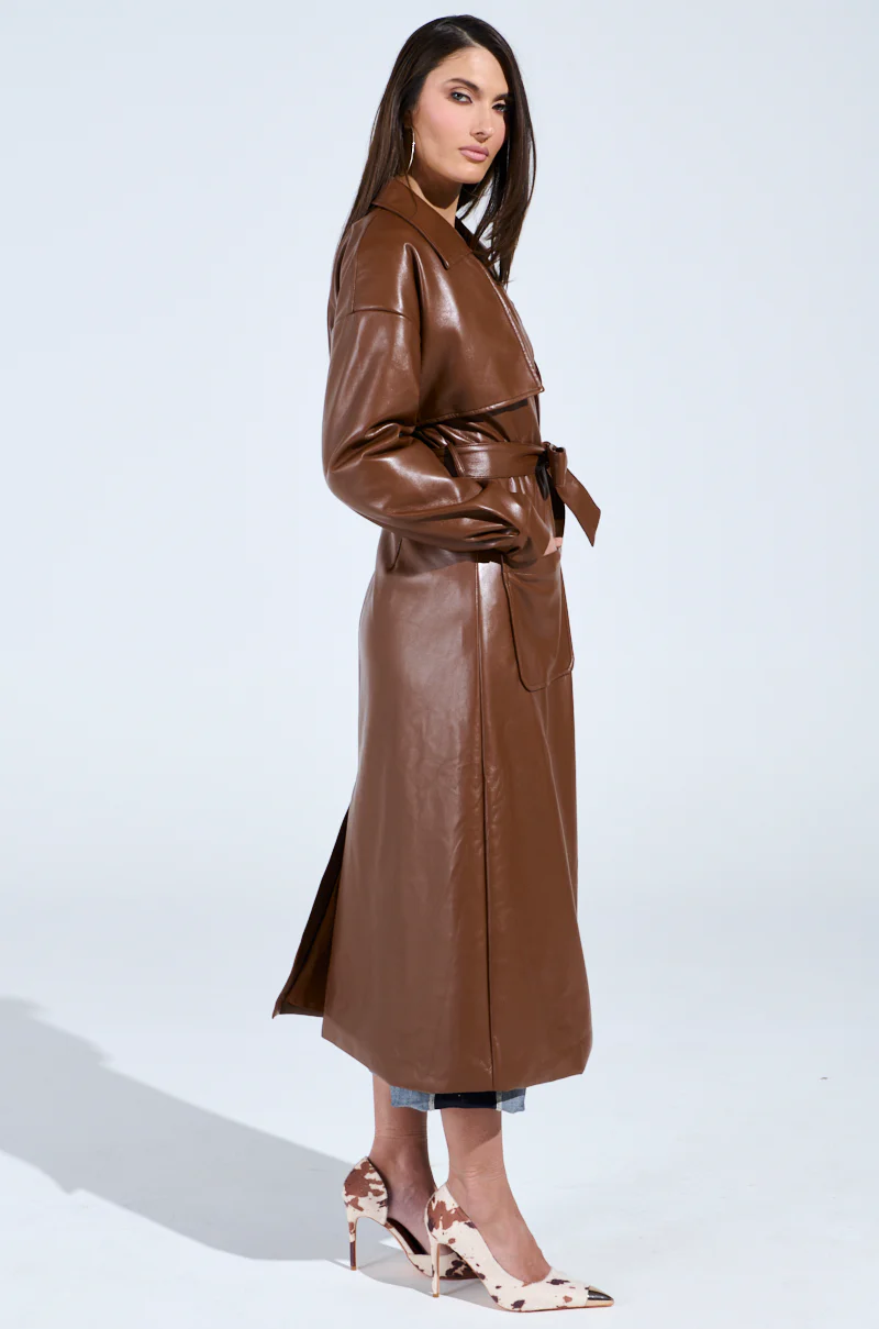 BUTTER LUXE FAUX LEATHER TRENCH IN BROWN - Image 7