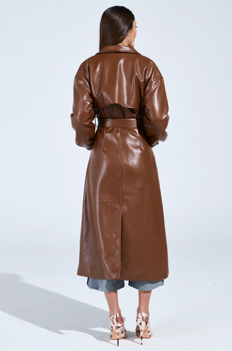 BUTTER LUXE FAUX LEATHER TRENCH IN BROWN - Image 8