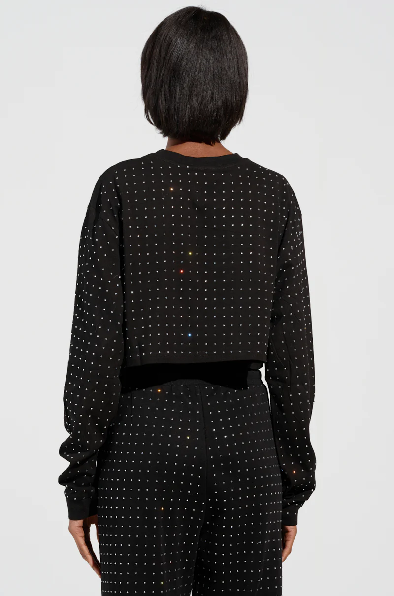 BUTTERCUP LONG SLEEVE RHINESTONE EMBELLISHED T-SHIRT IN BLACK - Image 4