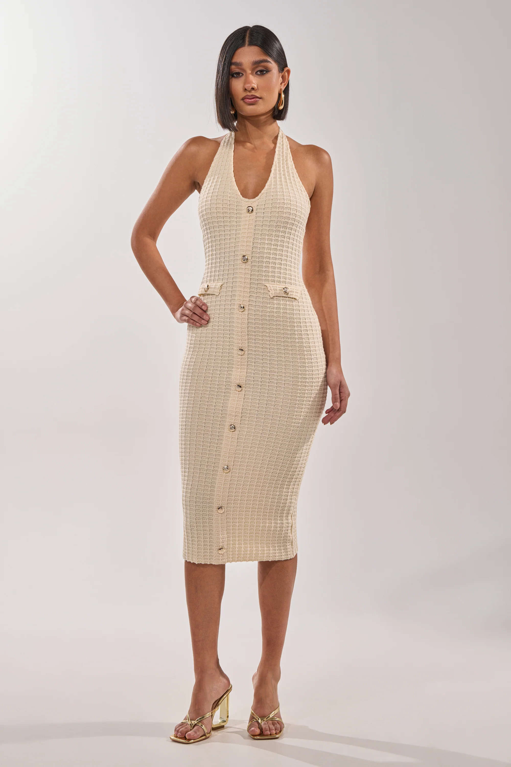BUTTONED DOWN BADDIE MIDI DRESS IN WHITE - Image 5